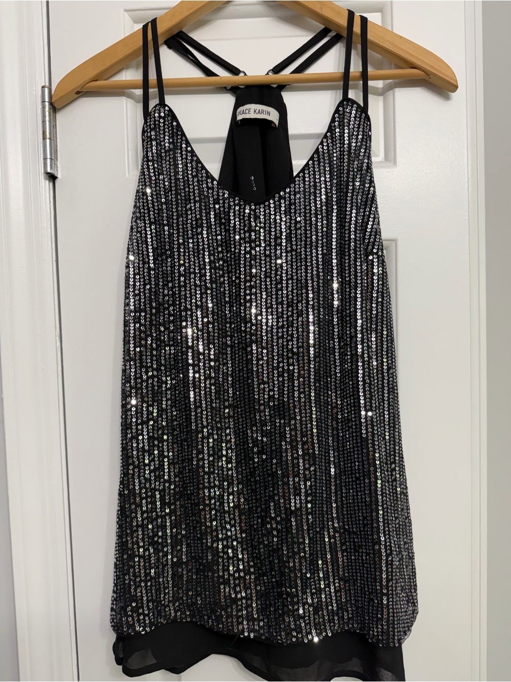 Grace Karin Black Sequin Strapless Party Top with Double Straps